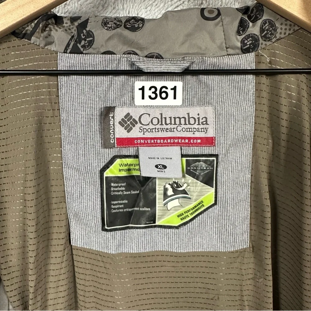 Columbia Convert Omni-Tech Gray Snowboard Jacket Men’s XL Waterproof Hooded